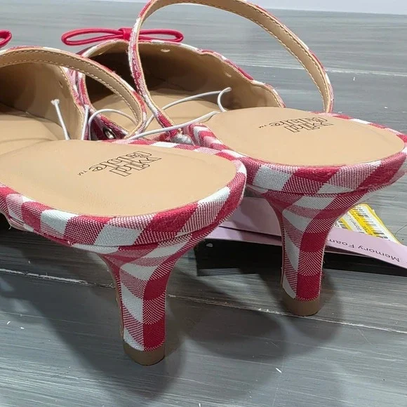 Wild Fable Lysandra Kitten Heels Sandals Red White Gingham Eyelet Pointed Toe - Picture 11 of 14